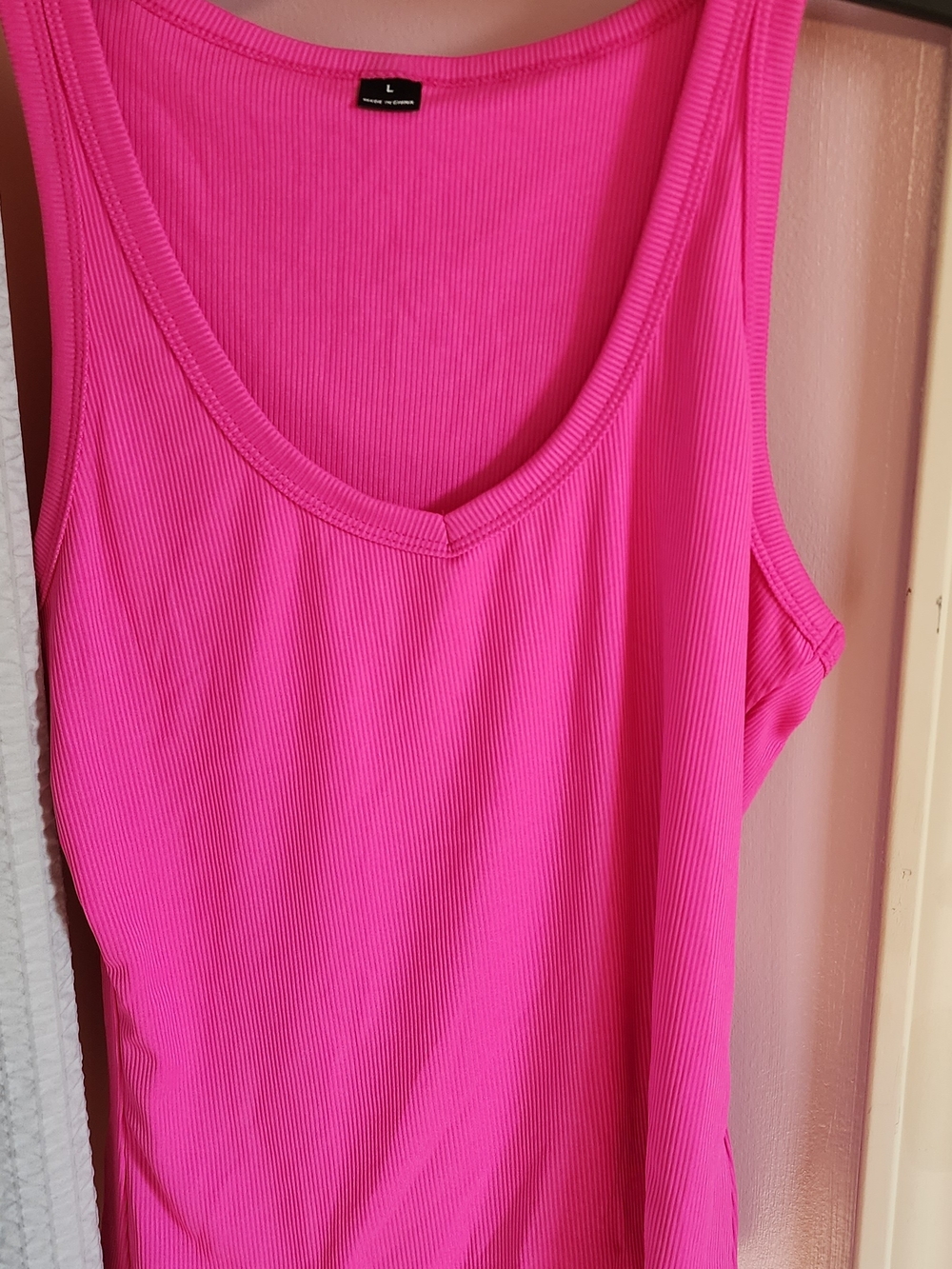 Women's Ribbed Scoop Neck Tank Top - Bright Pink